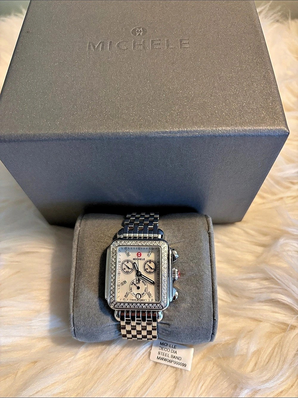 Michele Deco Diamond Chronograph Steel Watch in Silver